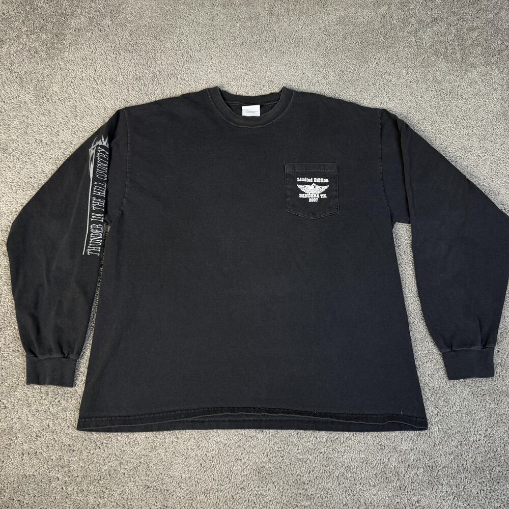 Thunder In The Hill Country Shirt Mens XL Black 2007 Biker Rally Long Sleeve - Picture 5 of 11